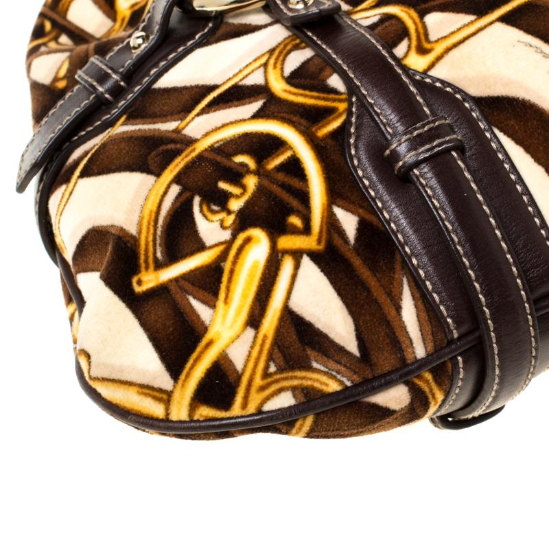 Gucci Brown Horsebit Print Velvet and Leather 85th Anniversary Brit Hobo 4