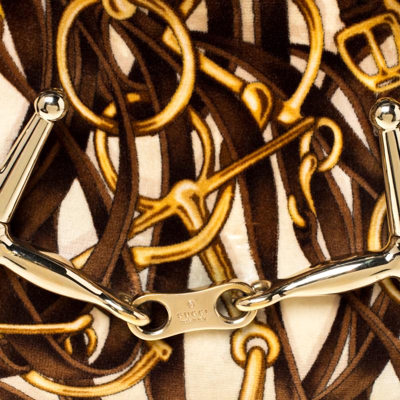 Gucci Brown Horsebit Print Velvet and Leather 85th Anniversary Brit Hobo 5