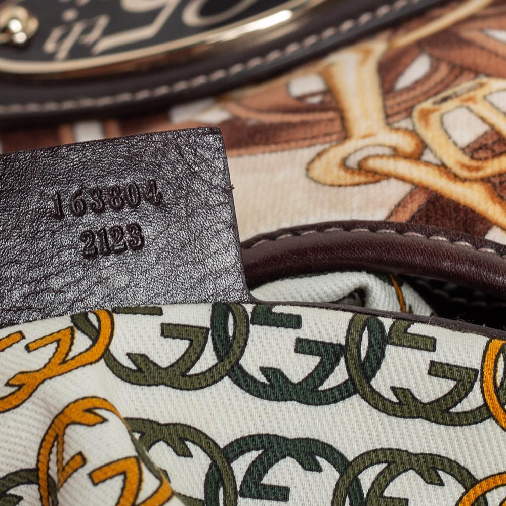 Gucci Brown Horsebit Print Velvet and Leather 85th Anniversary Brit Hobo 1