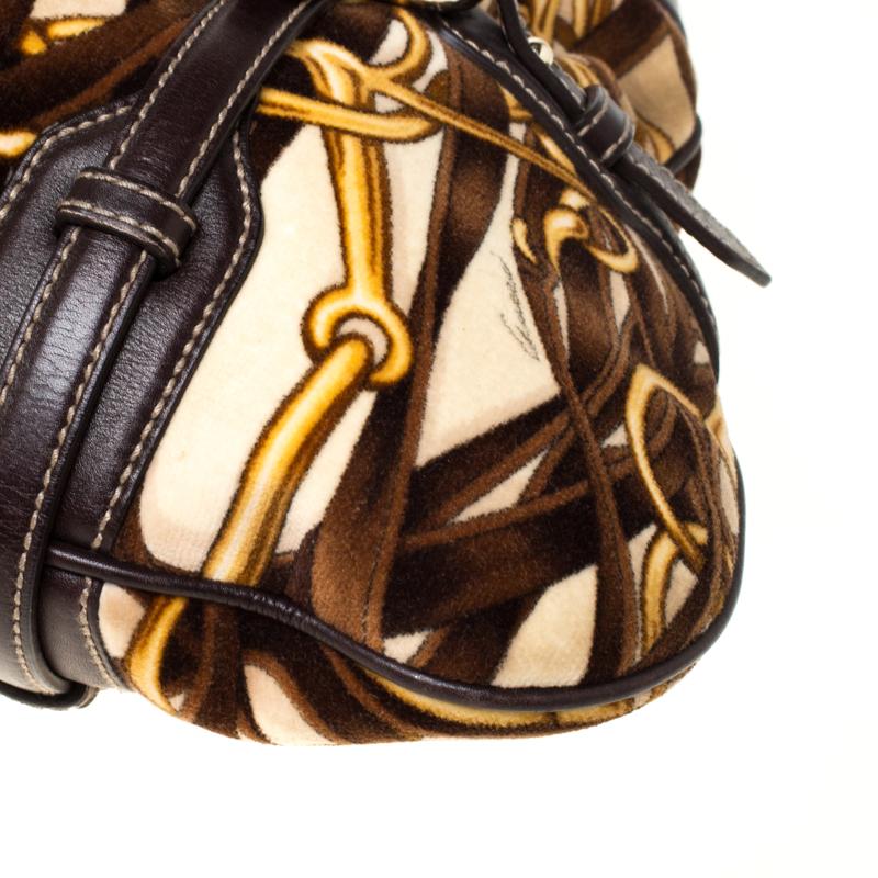 Gucci Brown Horsebit Print Velvet and Leather 85th Anniversary Brit Hobo 3