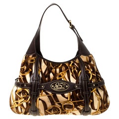 Gucci Brown Horsebit Print Velvet and Leather 85th Anniversary Brit Hobo