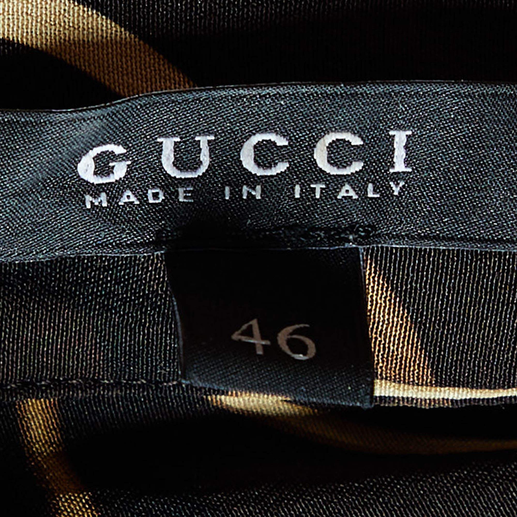 Gucci Brown Horsebit Printed Silk Wrap Tie Top L For Sale 1