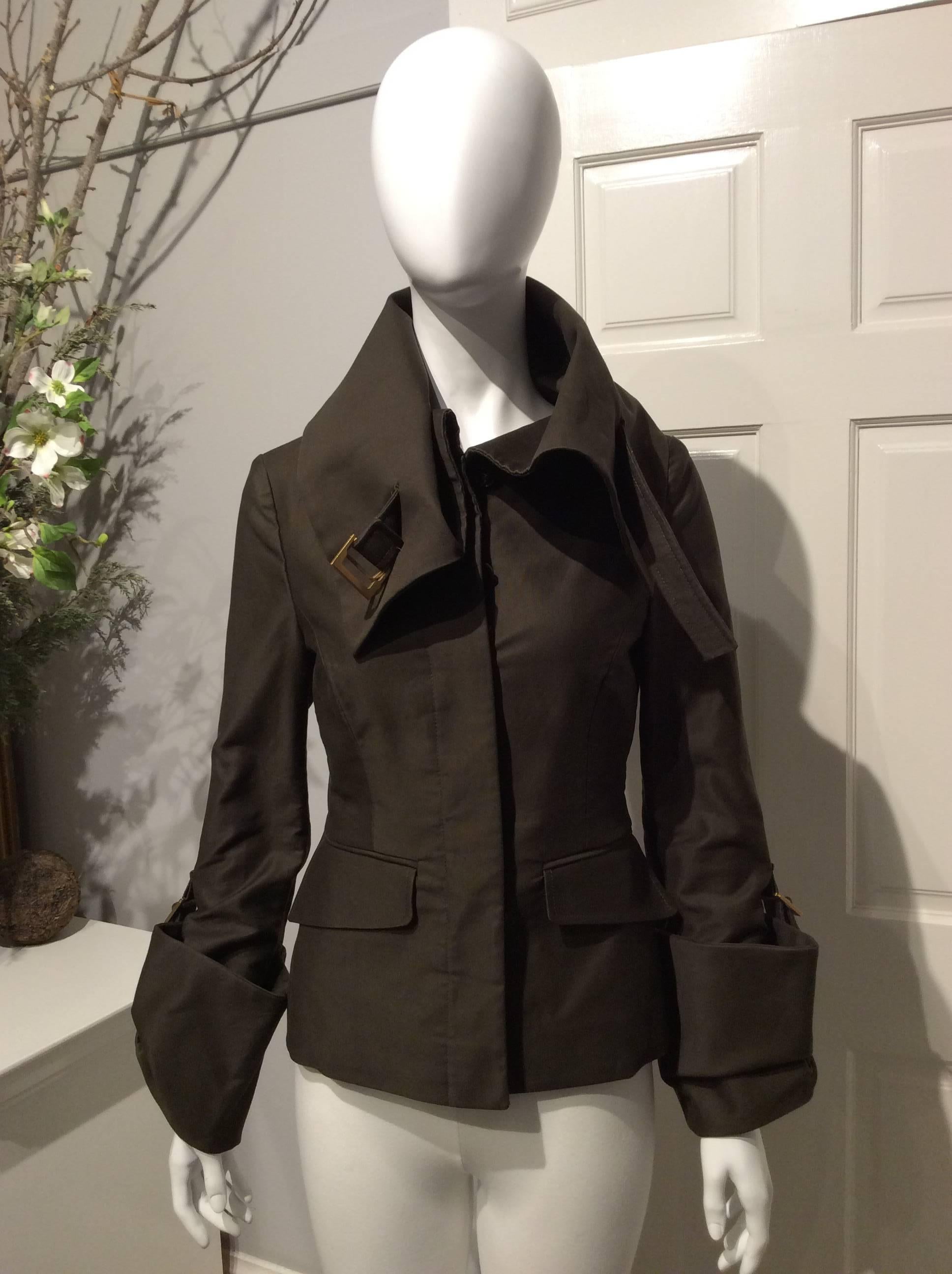 Women's Gucci Brown Jacket With High Foldover Collar And Cuffs  For Sale