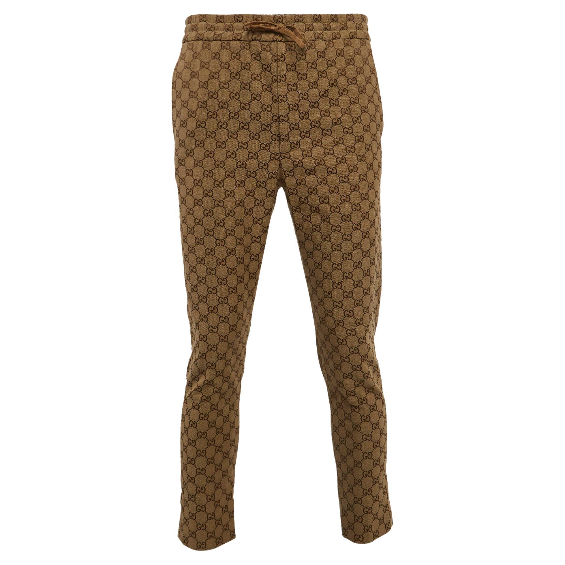 Gucci Brown Jacquard Canvas Track Trousers XS For Sale