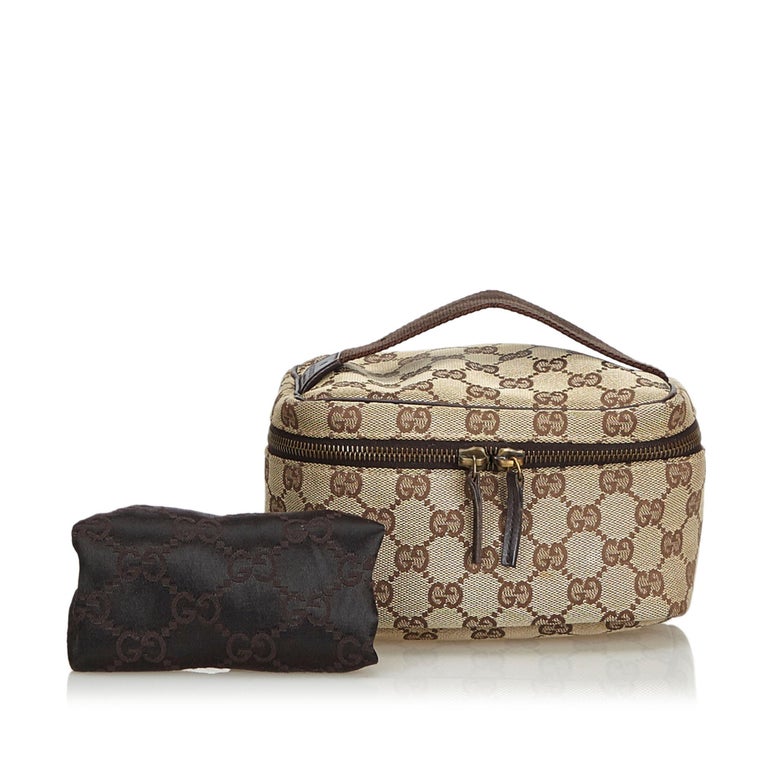 Gucci Brown Jacquard Fabric GG Vanity Bag Italy w/ Dust Bag at 1stdibs