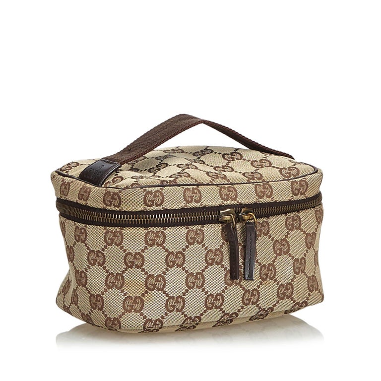 Gucci Brown Jacquard Fabric GG Vanity Bag Italy w/ Dust Bag at 1stdibs