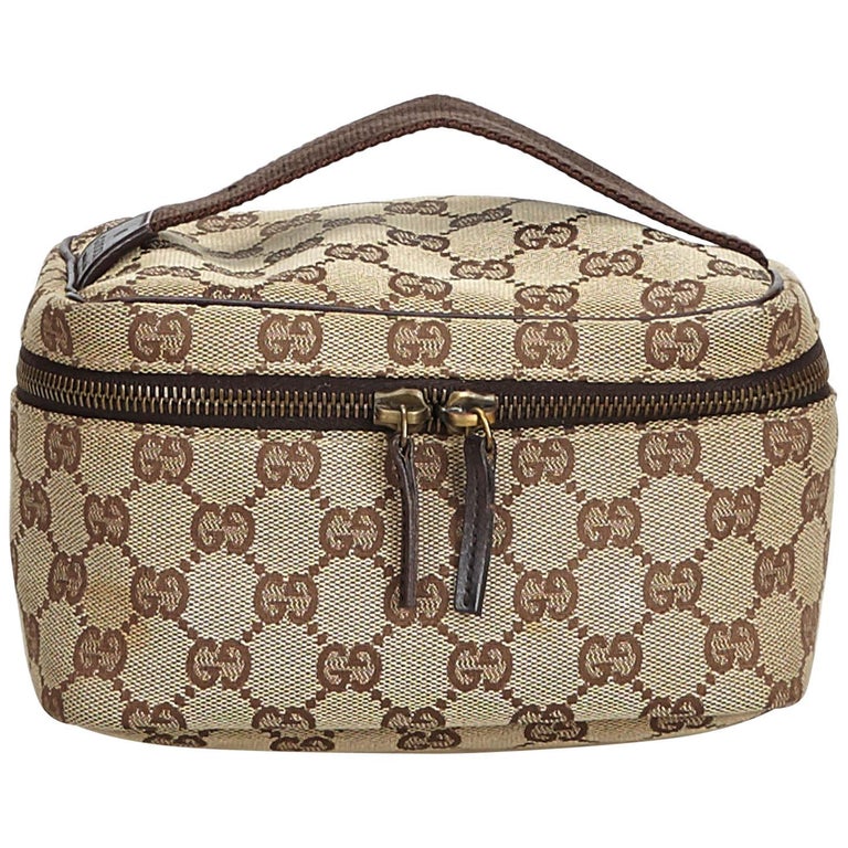 Gucci Brown Jacquard Fabric GG Vanity Bag Italy w/ Dust Bag at 1stdibs