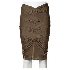 Gucci Brown Jersey Ruched Detail Fitted Skirt S