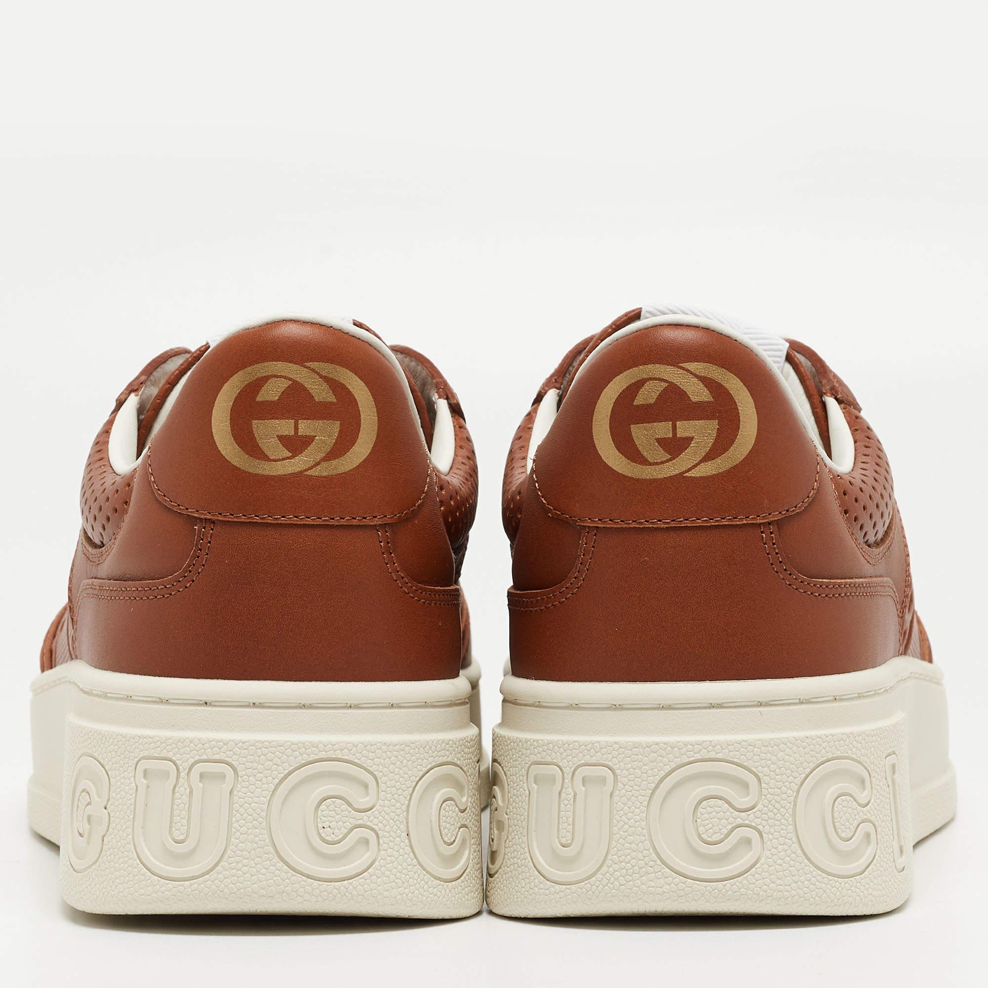 Gucci Brown Jumbo GG Embossed Leather Low Top Sneakers Size 45 1
