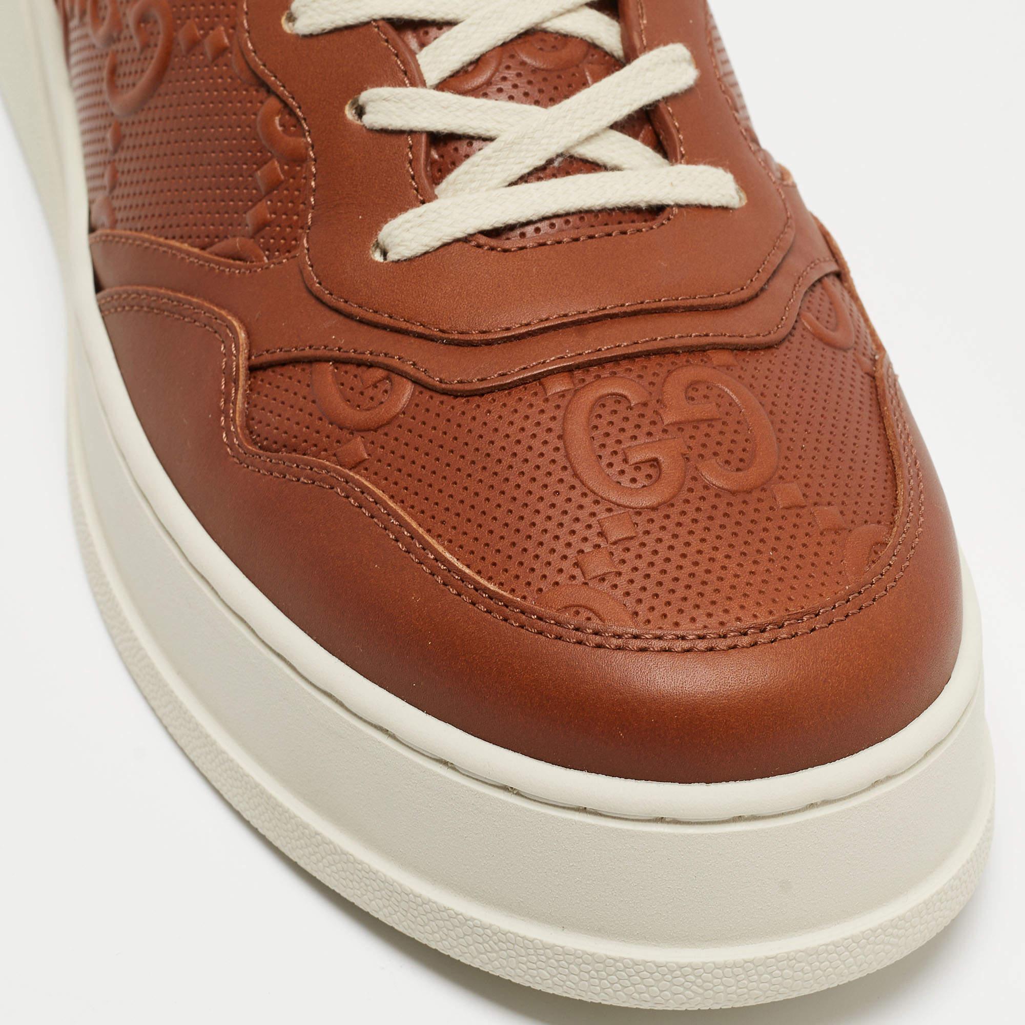 Gucci Brown Jumbo GG Embossed Leather Low Top Sneakers Size 45 3