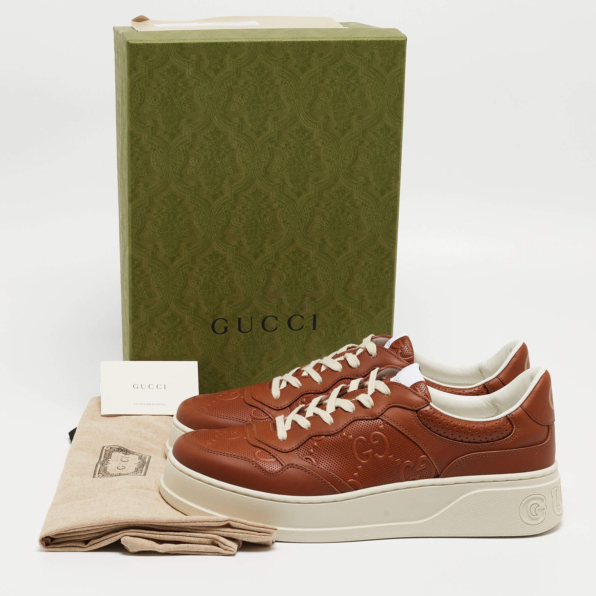 Gucci Brown Jumbo GG Embossed Leather Low Top Sneakers Size 45 5