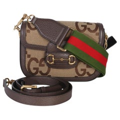 Gucci Brown Jumbo GG Textured Dollar Calfskin Horsebit 1955 Mini Bag