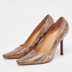 Gucci Brown Karung Leather Square Toe Pumps Size 38