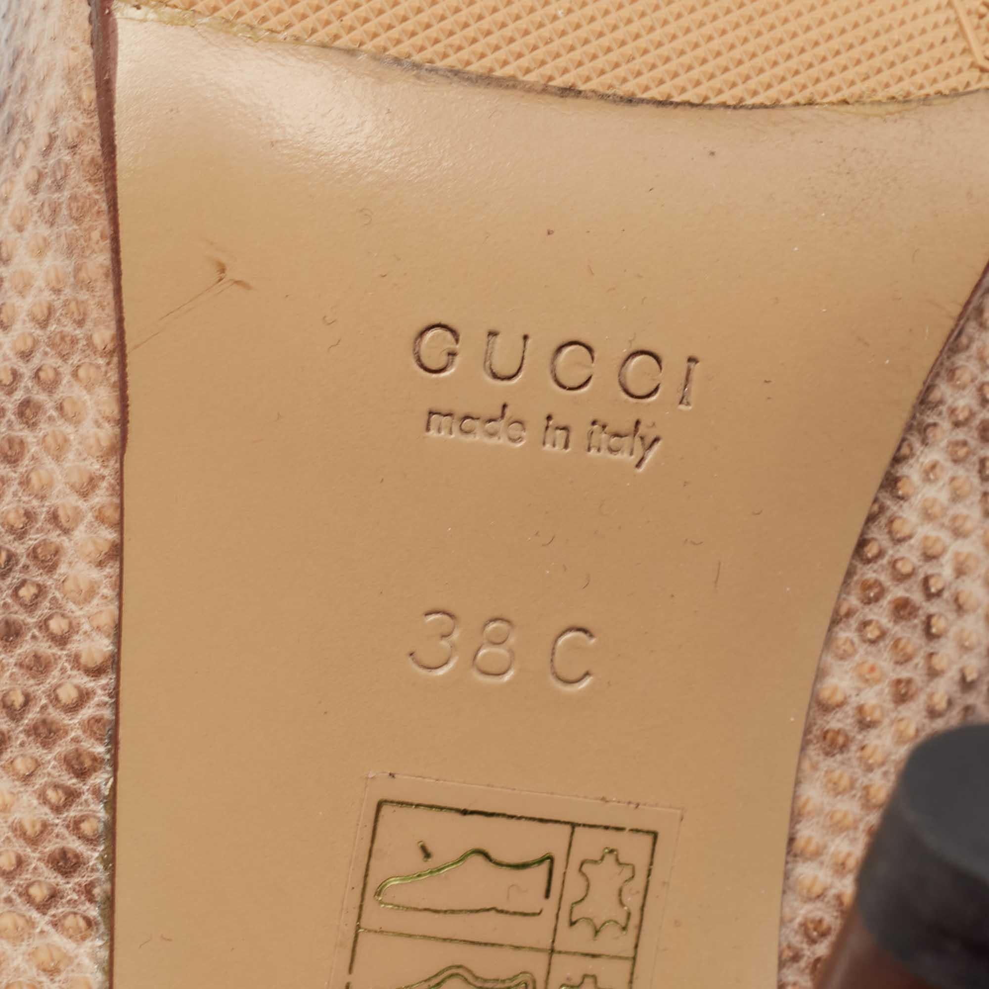 Gucci Brown Karung Leather Square Toe Pumps Size 38 For Sale 3