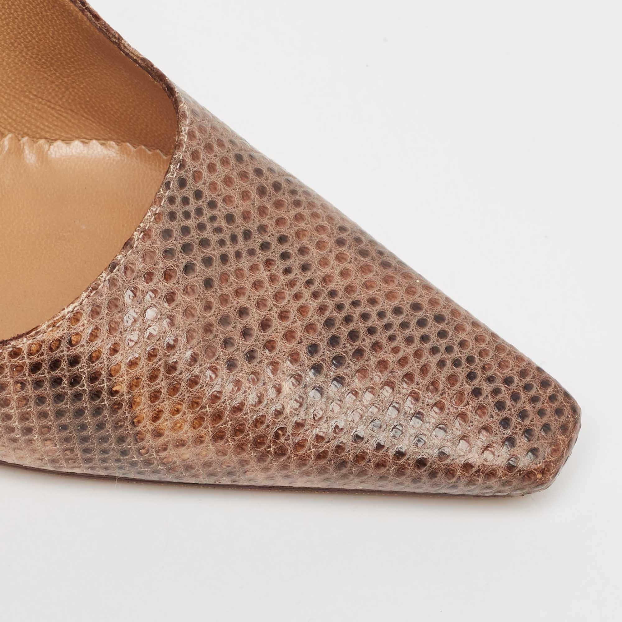Gucci Brown Karung Leather Square Toe Pumps Size 38 For Sale 4