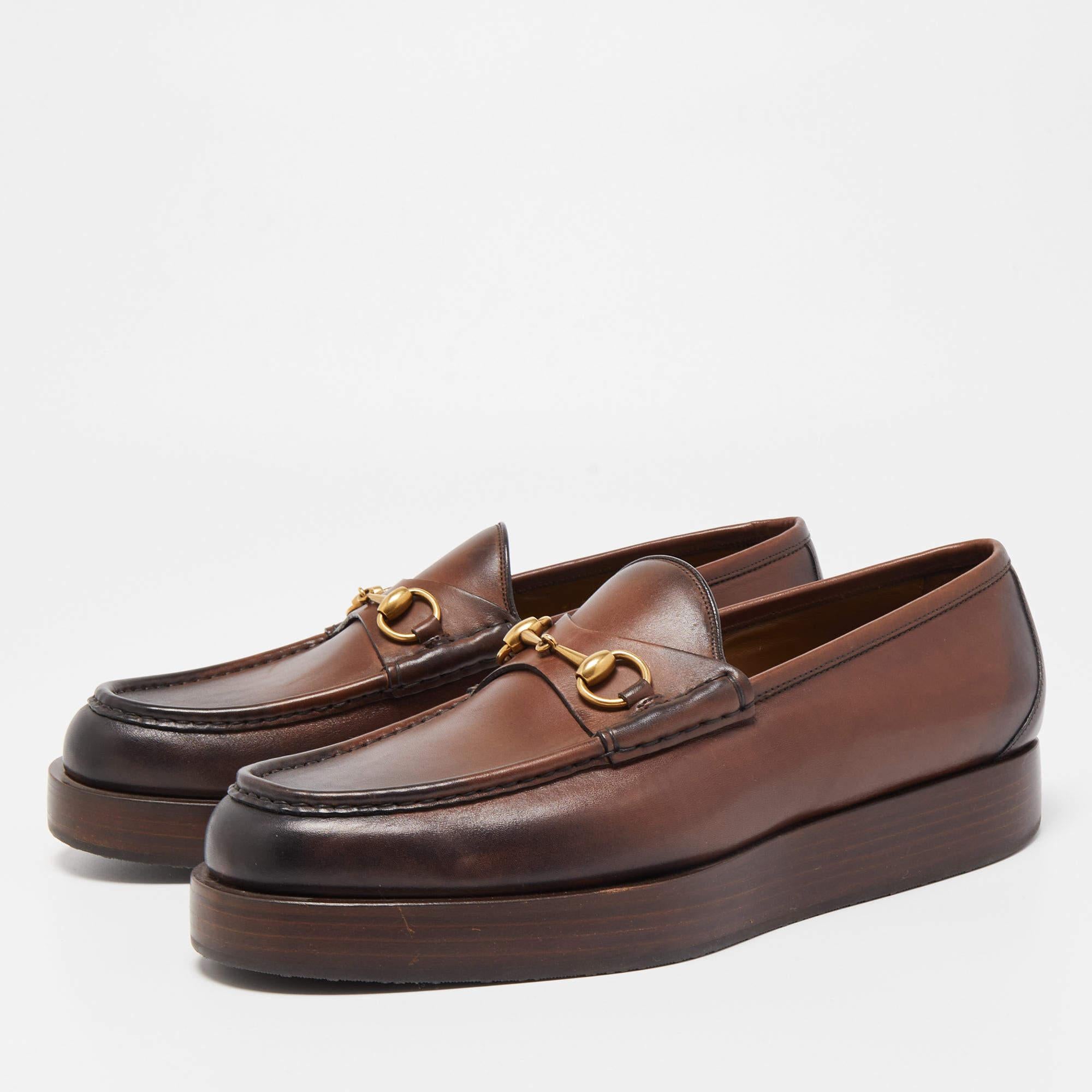 Gucci Brown Leather 1953 Horsebit Loafers Size 45 In Good Condition In Dubai, Al Qouz 2