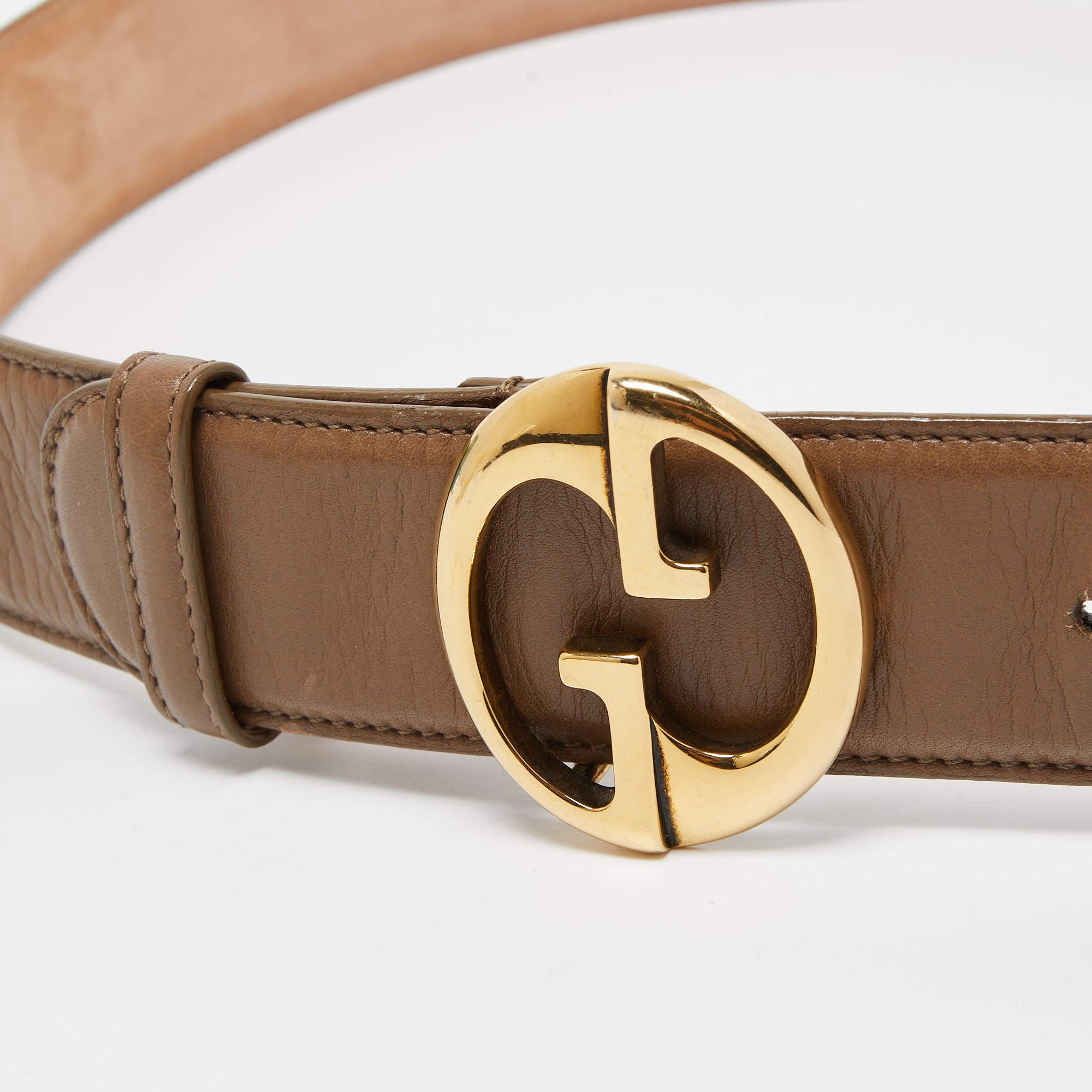 Gucci Brown Leather 1973 Logo Belt 95CM 1