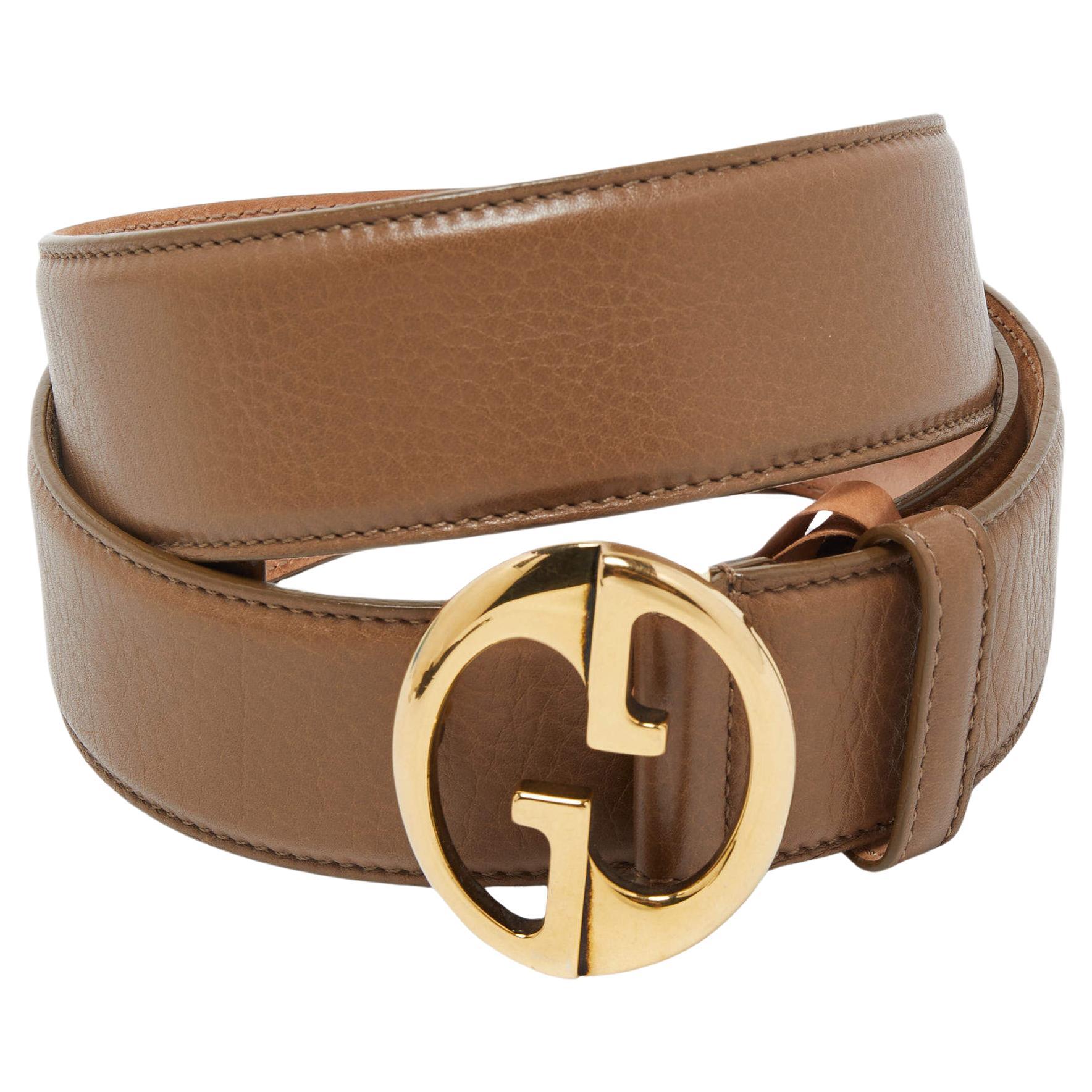 Gucci Brown Leather 1973 Logo Belt 95CM
