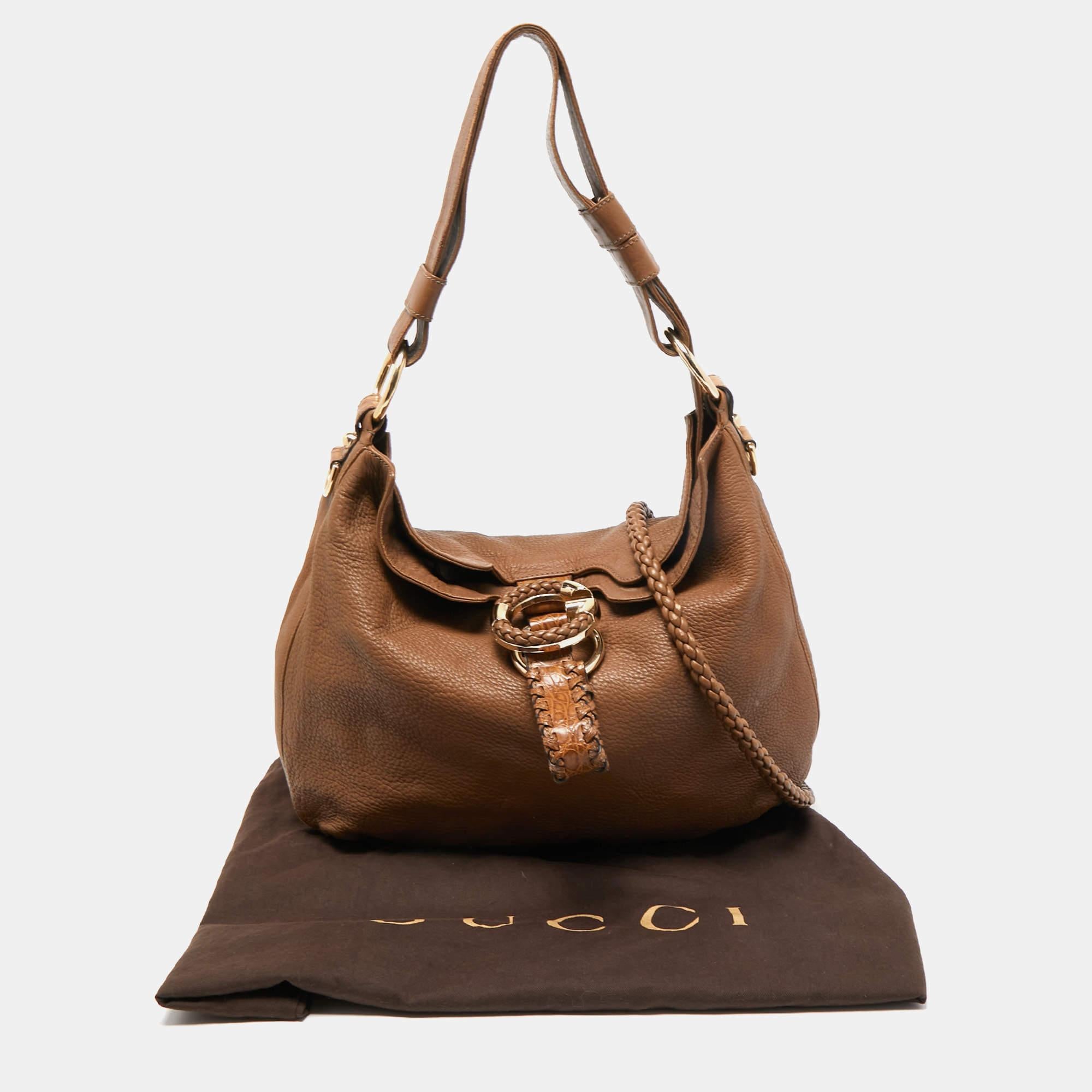 Gucci Brown Leather and Alligator Hobo 10