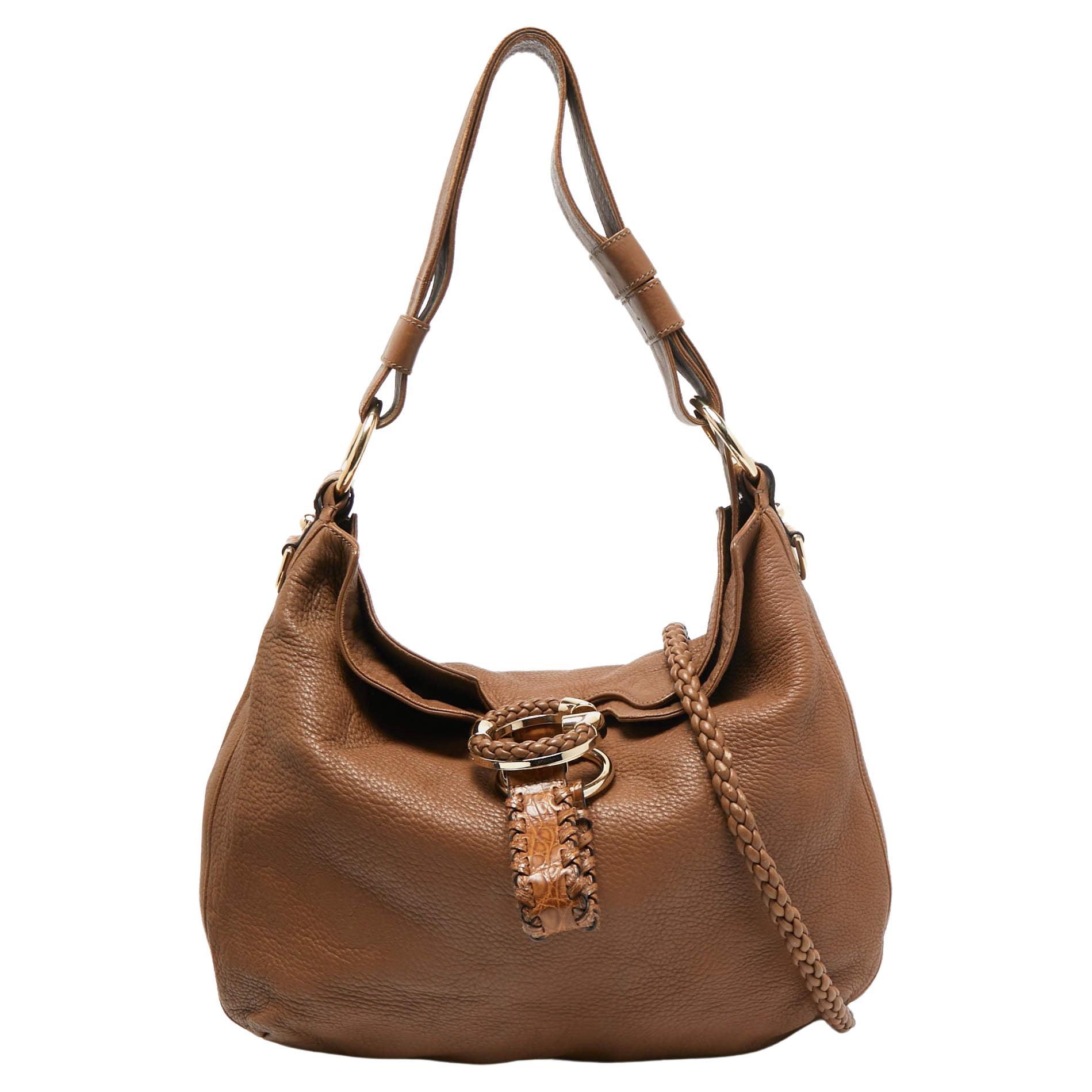 Gucci Brown Leather and Alligator Hobo