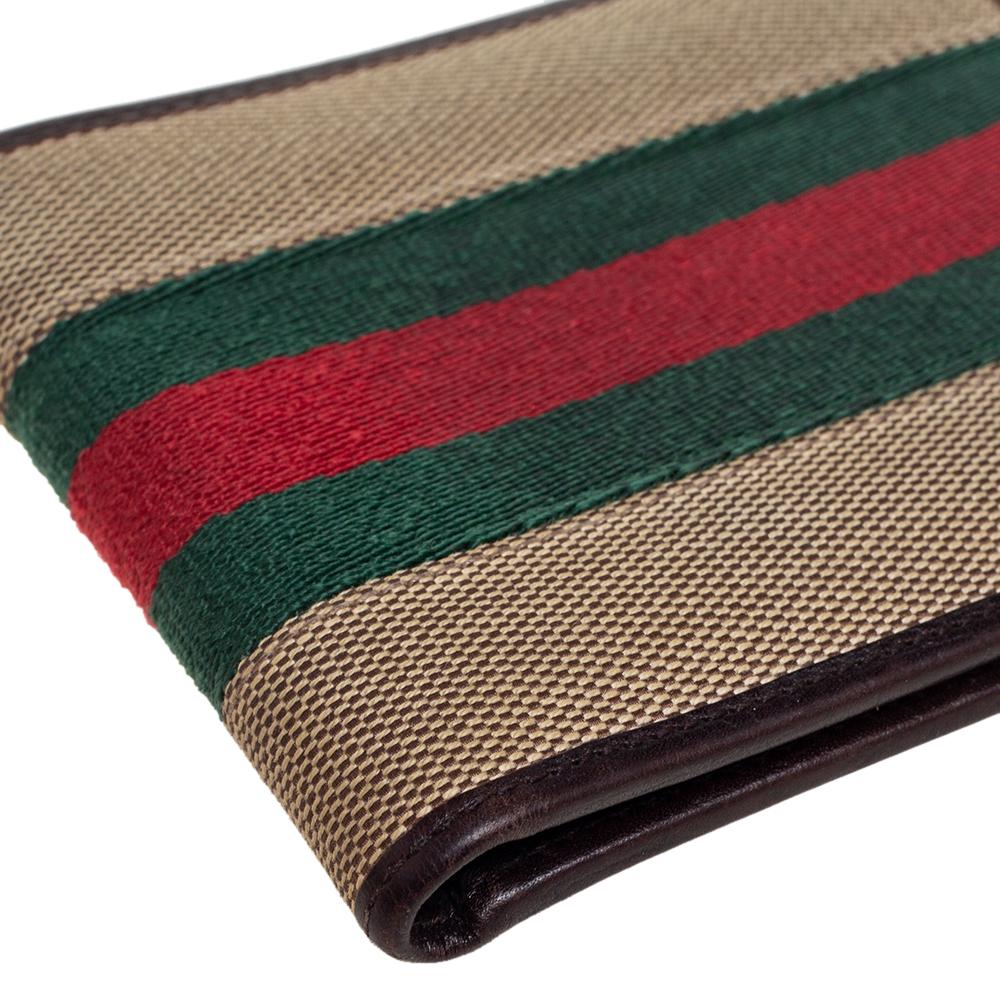 Gucci Brown Leather and Canvas Web Bifold Wallet In Good Condition In Dubai, Al Qouz 2