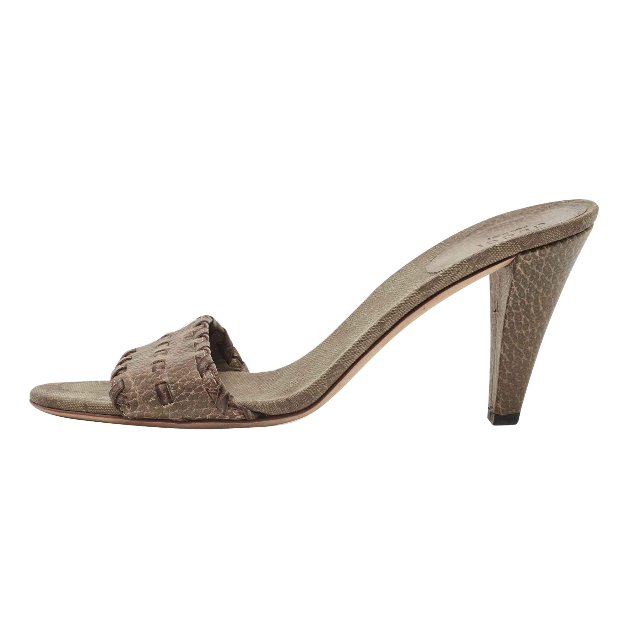 Gucci Brown Leather and GG Canvas Slides Size 39