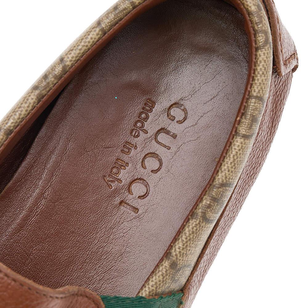 Gucci Brown Leather And GG Coated Canvas Web Detail Slip On Loafers Size 39.5 For Sale 2