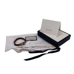 Gucci Brown Leather and Silver Silver Bracelet Wolf Heads Studs Size 18