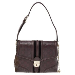 Gucci Brown Leather And Velvet Guccissima Treasure Flap Shoulder Bag