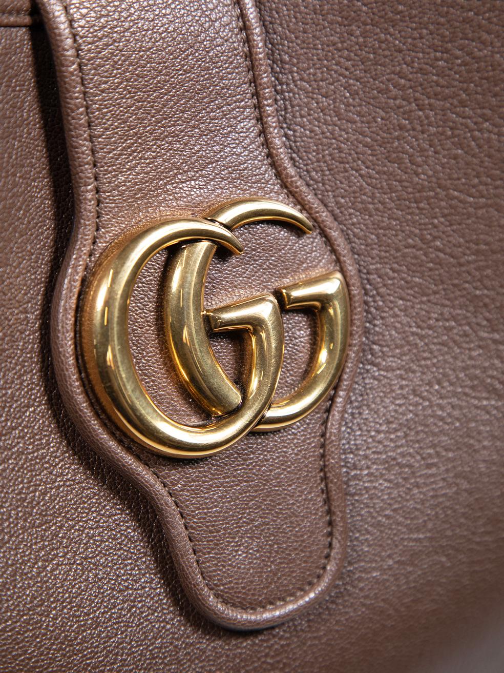 Gucci Brown Leather Aphrodite XL GG Plaque Shoulder Bag For Sale 3