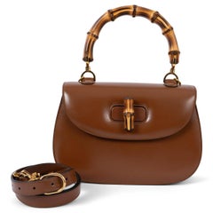 GUCCI brown leather BAMBOO 1947 MEDIUM Top Handle Bag