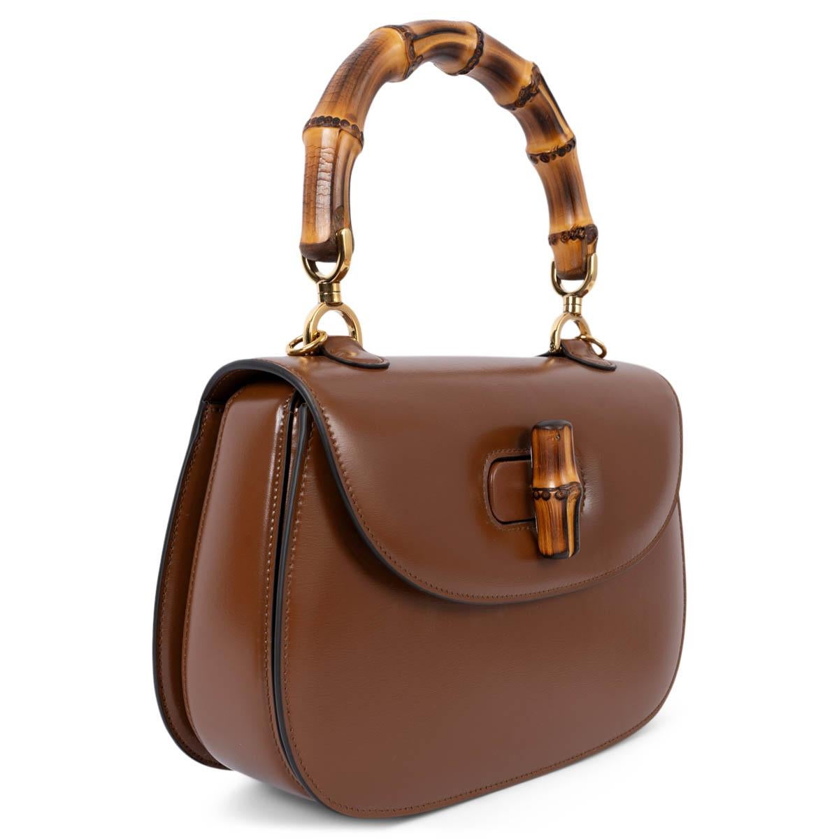 GUCCI brown leather BAMBOO 1947 MEDIUM Top Handle Bag In New Condition For Sale In Zürich, CH