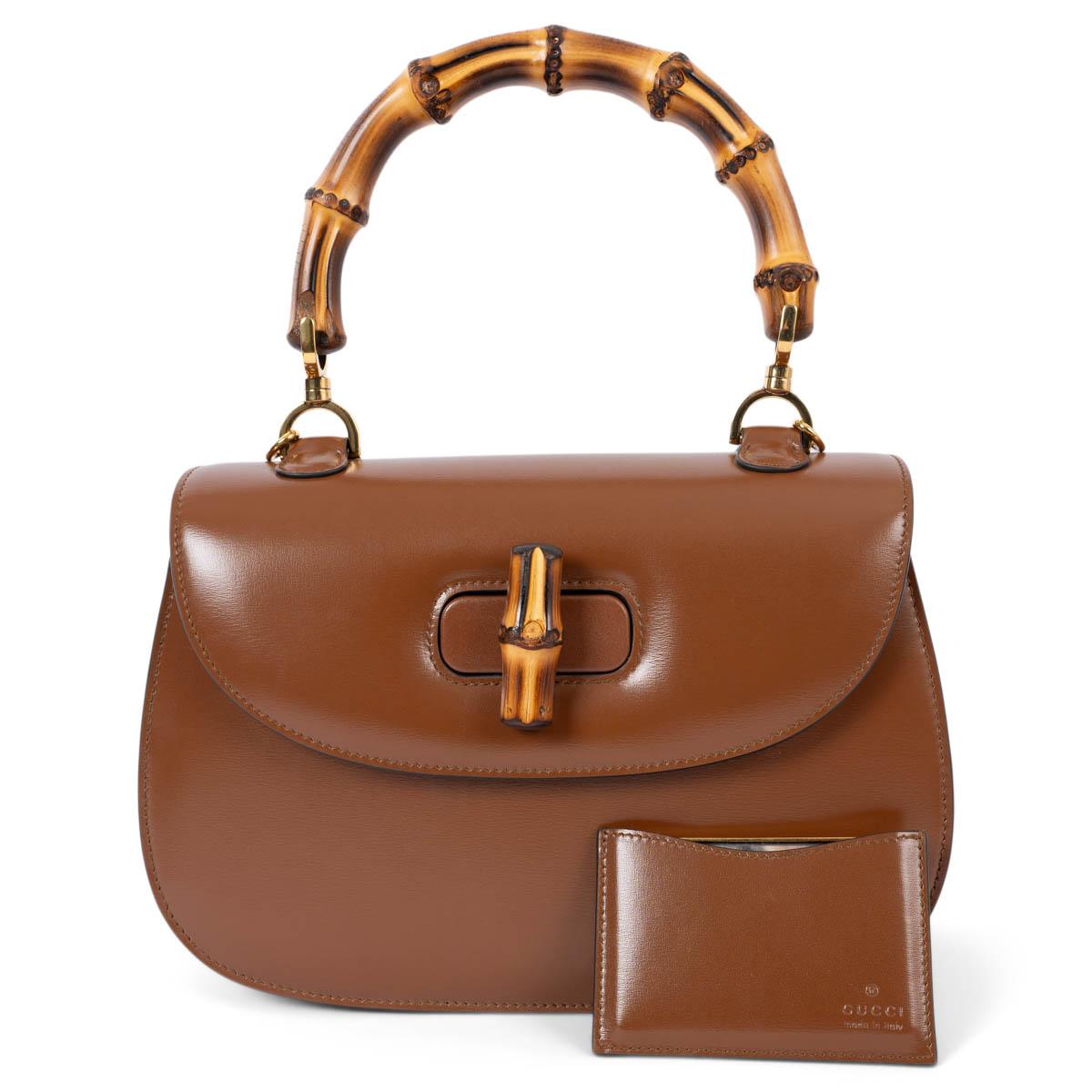 GUCCI brown leather BAMBOO 1947 MEDIUM Top Handle Bag For Sale 3