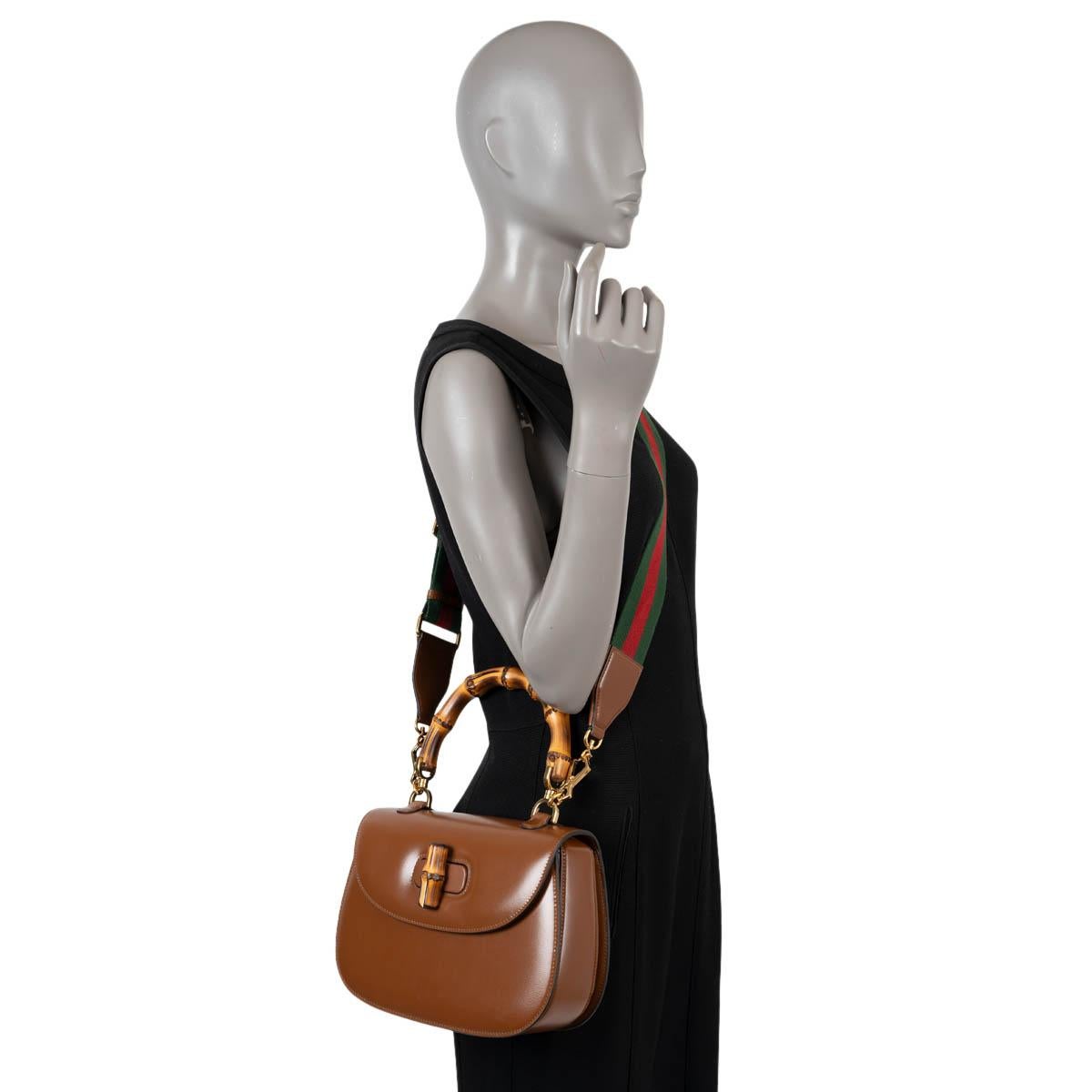 GUCCI brown leather BAMBOO 1947 MEDIUM Top Handle Bag For Sale 5