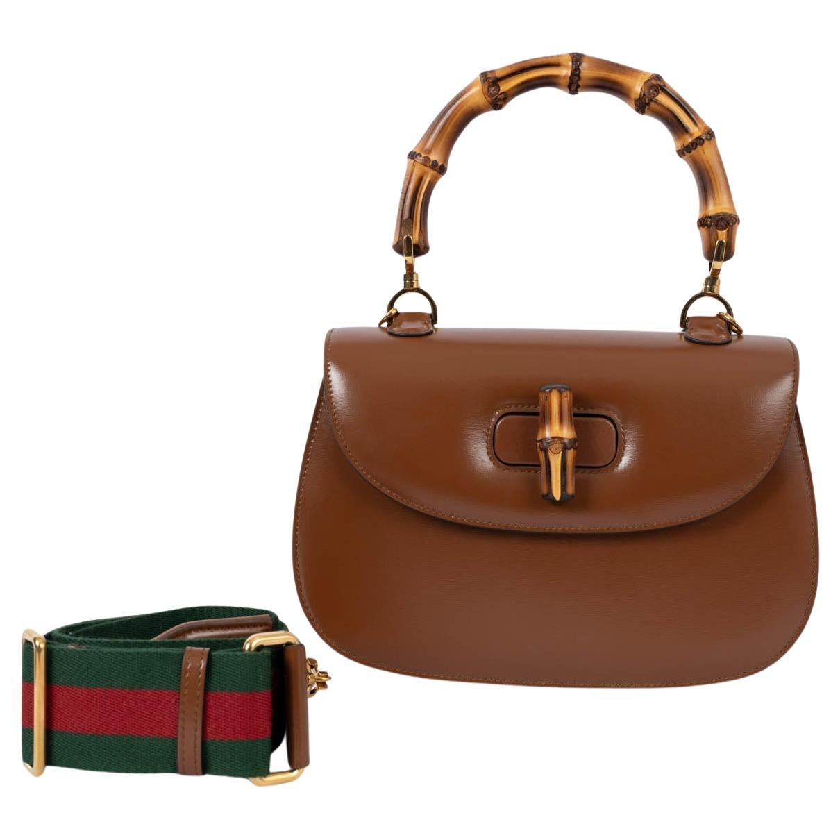 GUCCI brown leather BAMBOO 1947 MEDIUM Top Handle Bag For Sale