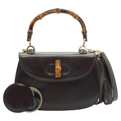 Gucci Brown Leather Bamboo 1947 Reedition 2 Way Small Top Handle Bag