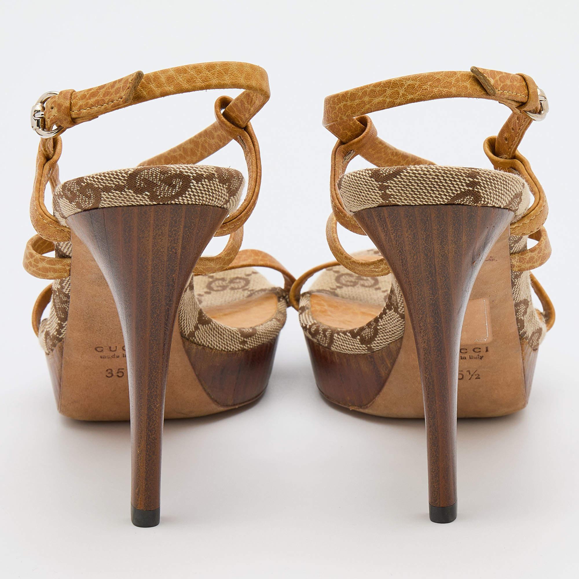 Gucci Brown Leather Bamboo Ankle Strap Sandals Size 35.5 1