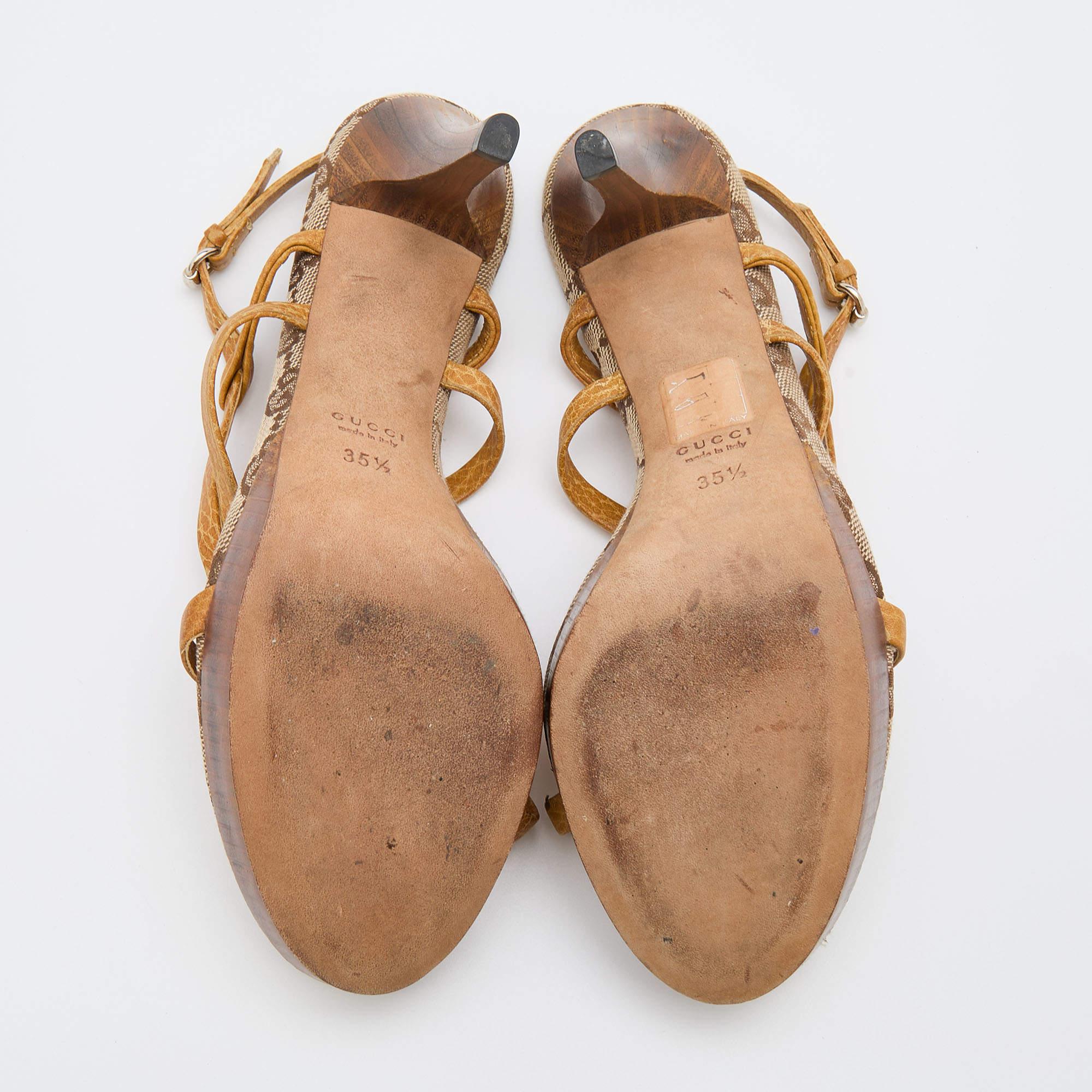 Gucci Brown Leather Bamboo Ankle Strap Sandals Size 35.5 2