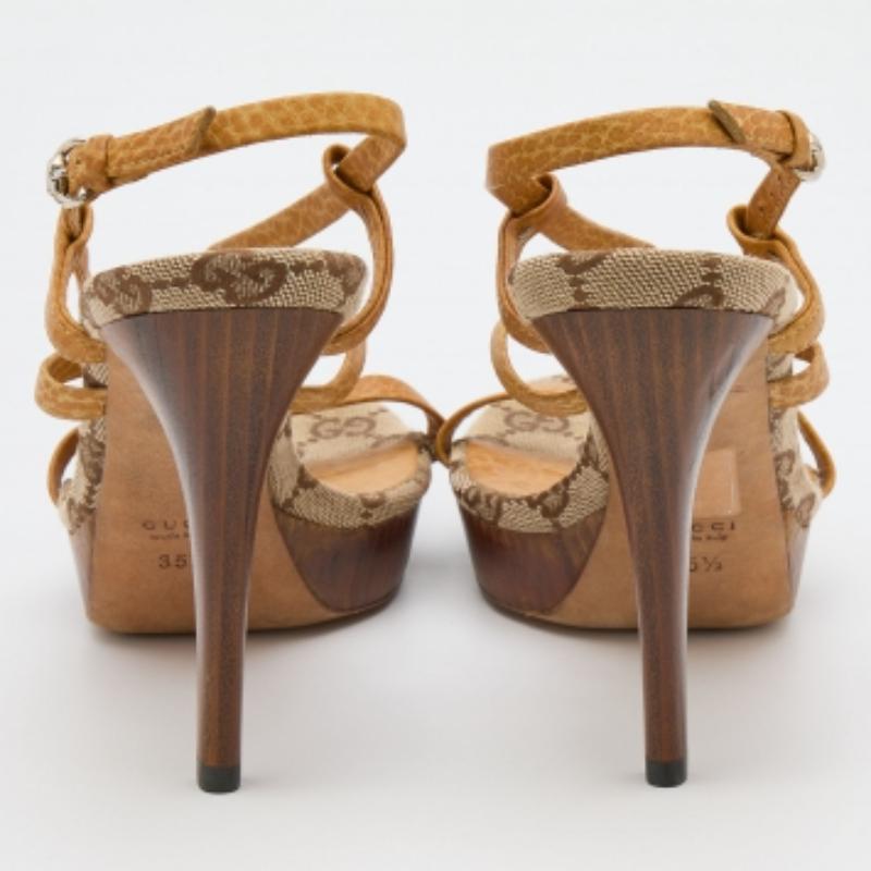 Gucci Brown Leather Bamboo Ankle Strap Sandals Size 35.5 For Sale 2