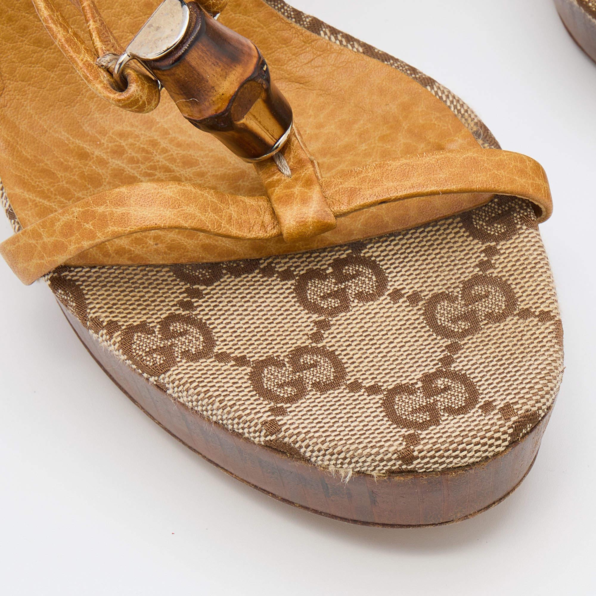 Gucci Brown Leather Bamboo Ankle Strap Sandals Size 35.5 3