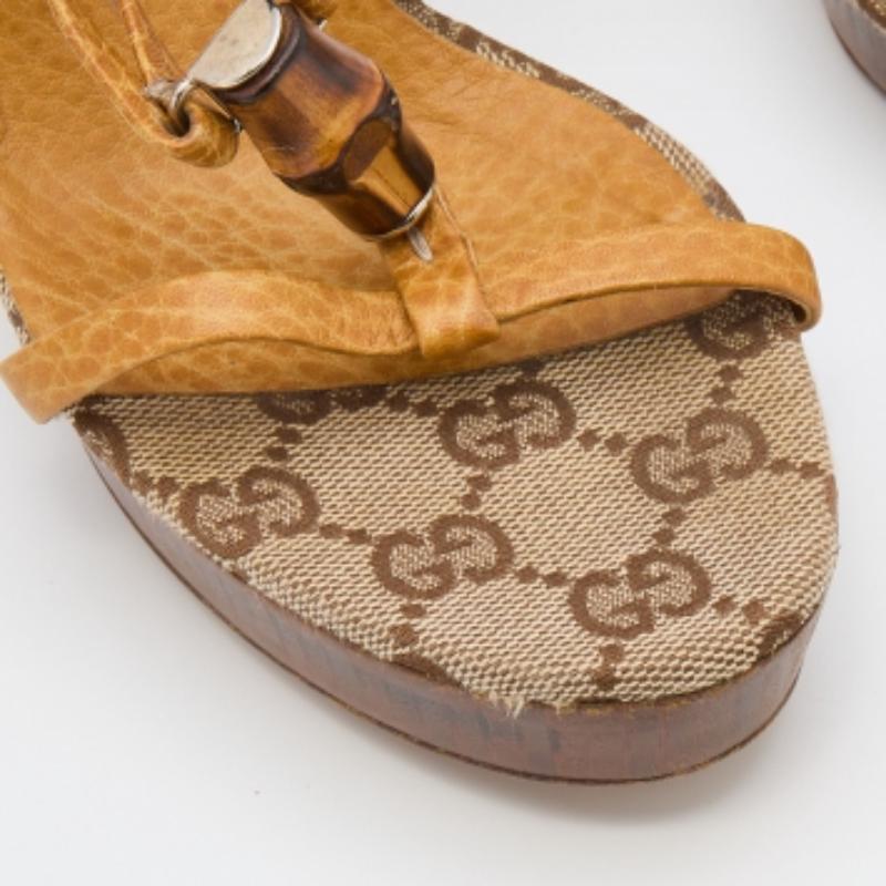Gucci Brown Leather Bamboo Ankle Strap Sandals Size 35.5 For Sale 3