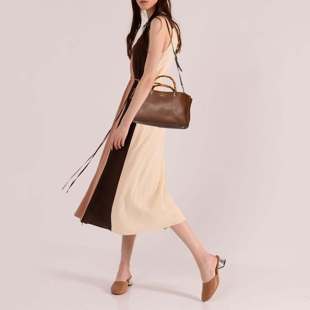 Gucci Brown Leather Bamboo Shopper Tote Bag In Good Condition In Dubai, Al Qouz 2