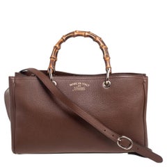 Gucci Brown Leather Bamboo Shopper Tote Bag