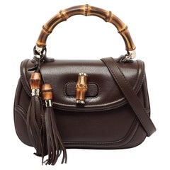 Gucci Brown Leather Bamboo Top Handle Bag