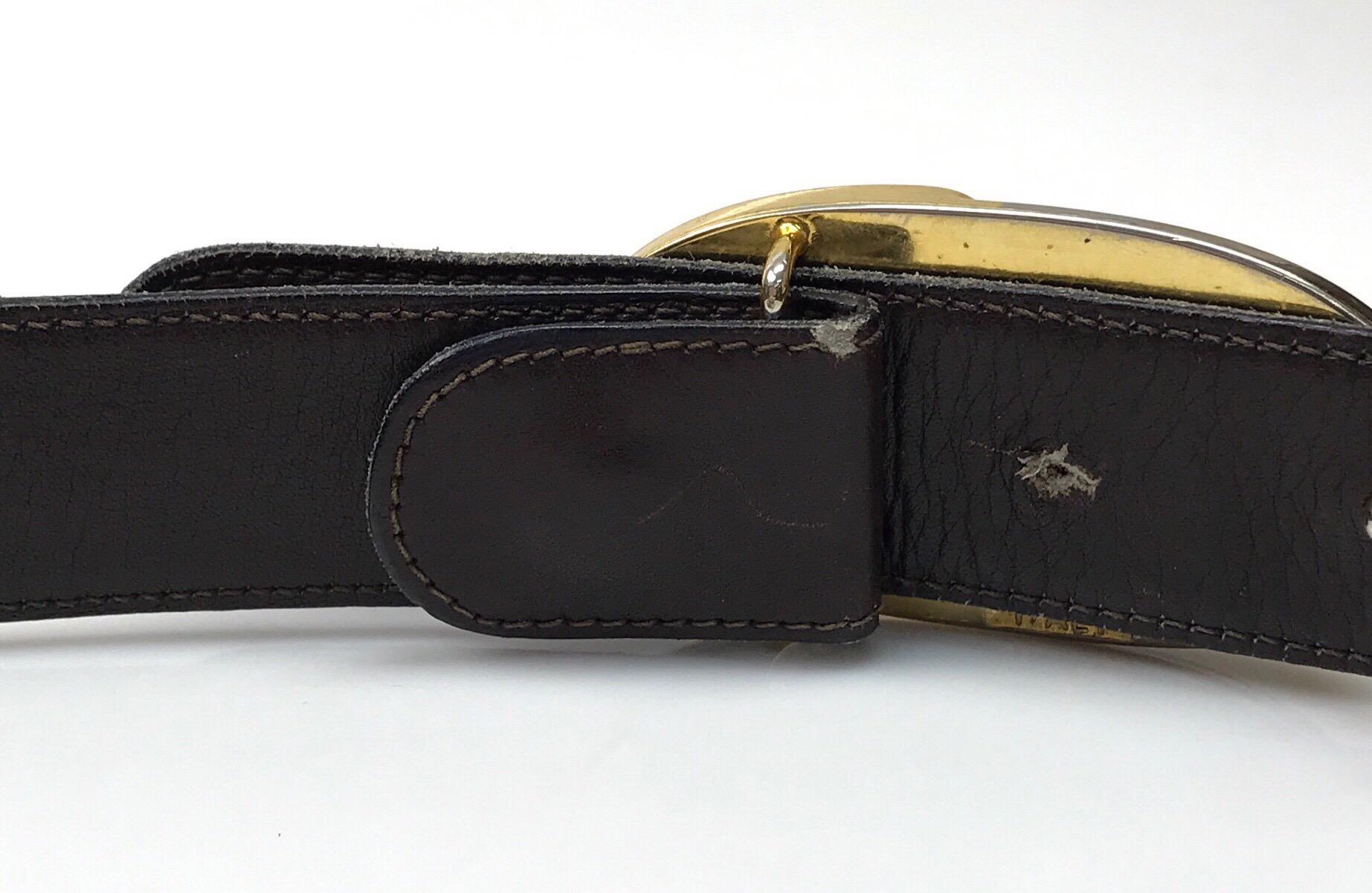 Black Gucci Brown Leather Belt w/ Silver/ Gold Buckle- 75/30 