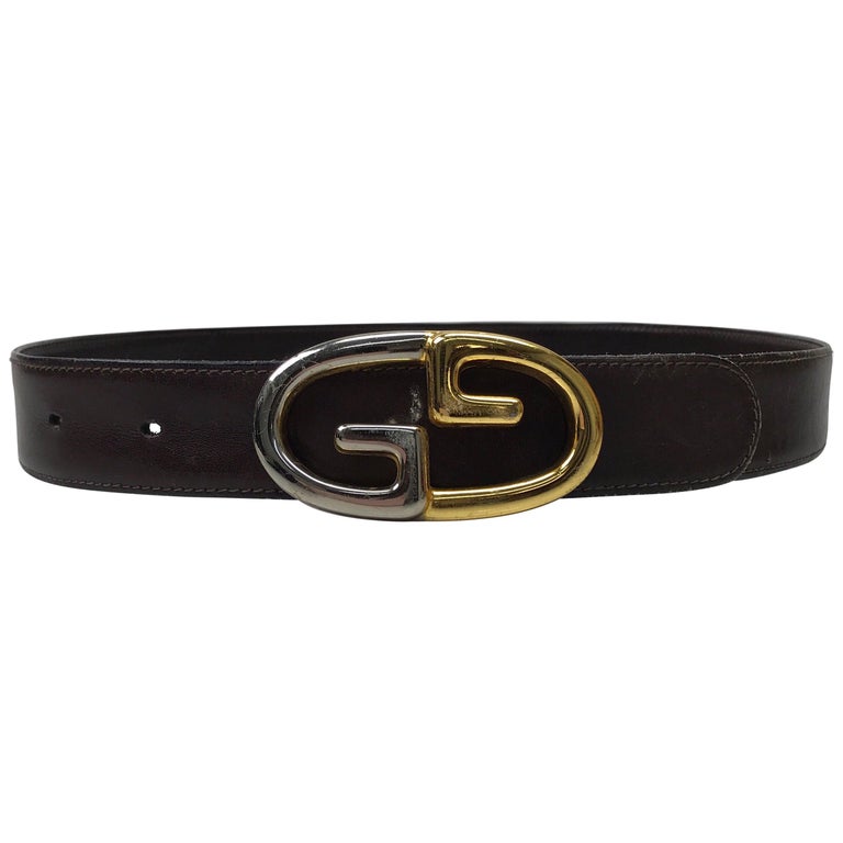 Gucci Brown Leather Belt Silver/ Gold 75/30 For Sale at 1stDibs
