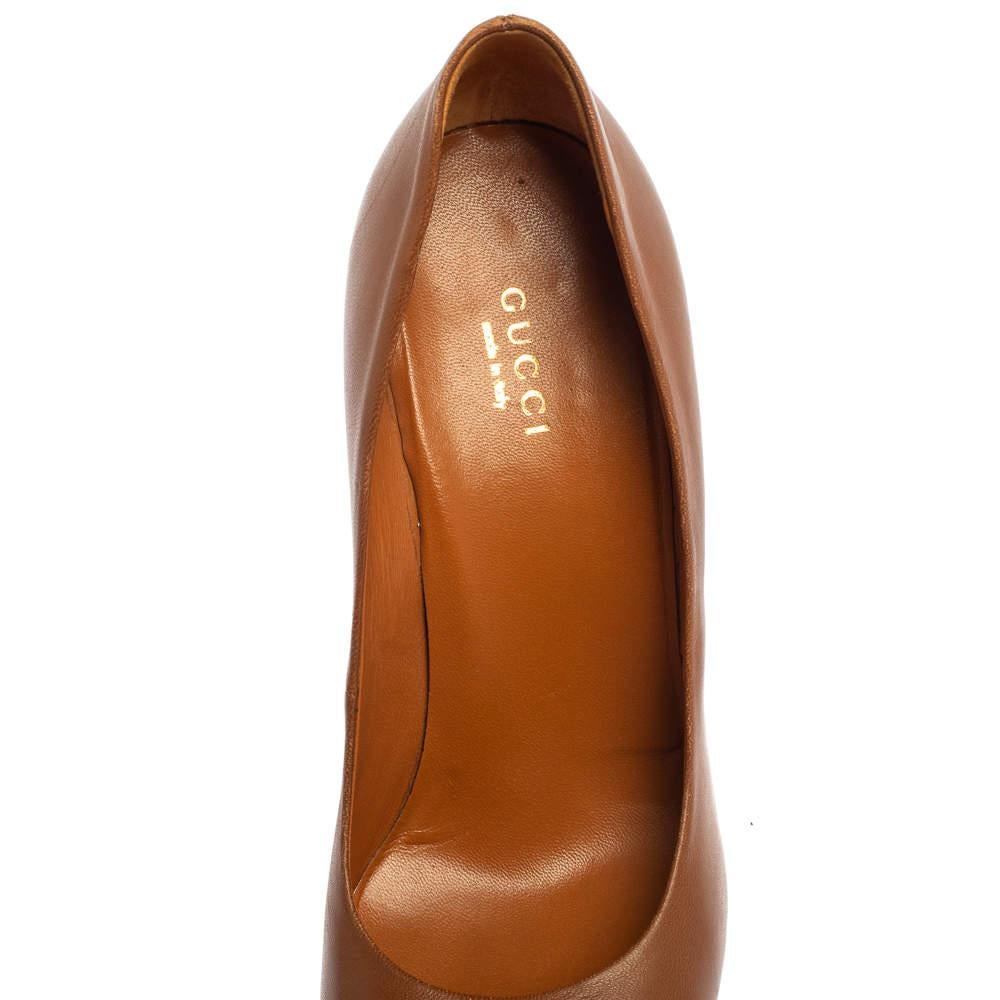 Gucci Brown Leather Betty Platform Pumps Size 37.5 3