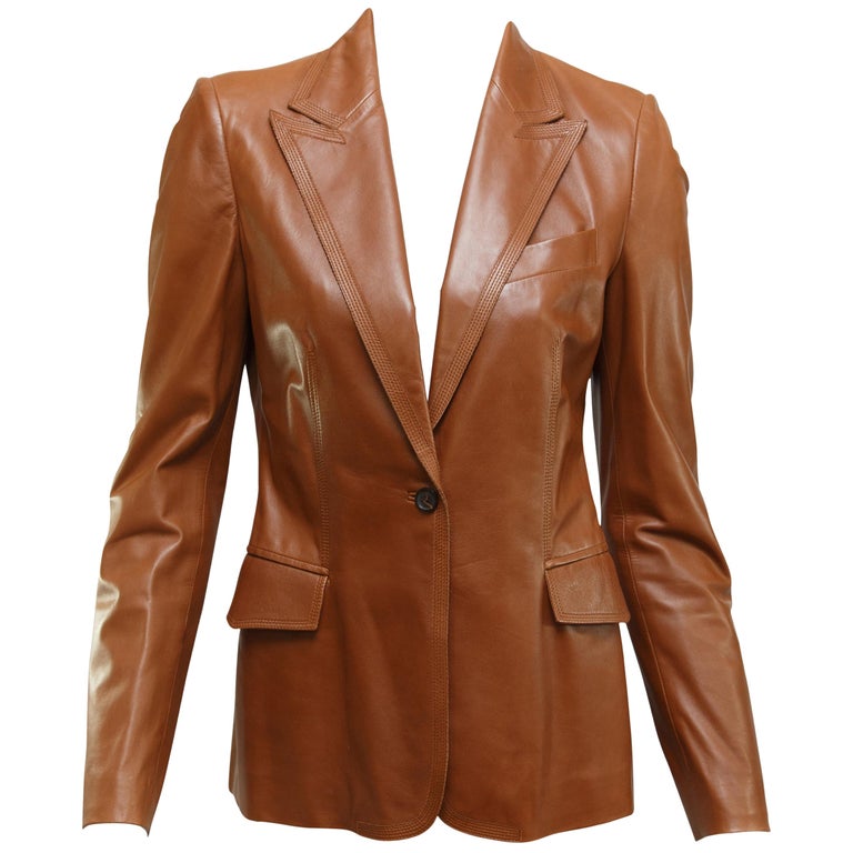 Gucci Brown Leather Blazer at 1stDibs