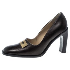 Gucci Brown Leather Block Heel Square Toe Pumps Size 39