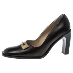 Gucci Brown Leather Block Heel Square Toe Pumps Size 39